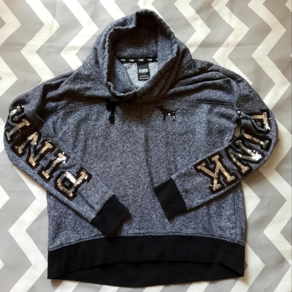 Victoria secret pink Bling sleeve funnel neck sweatshirt S